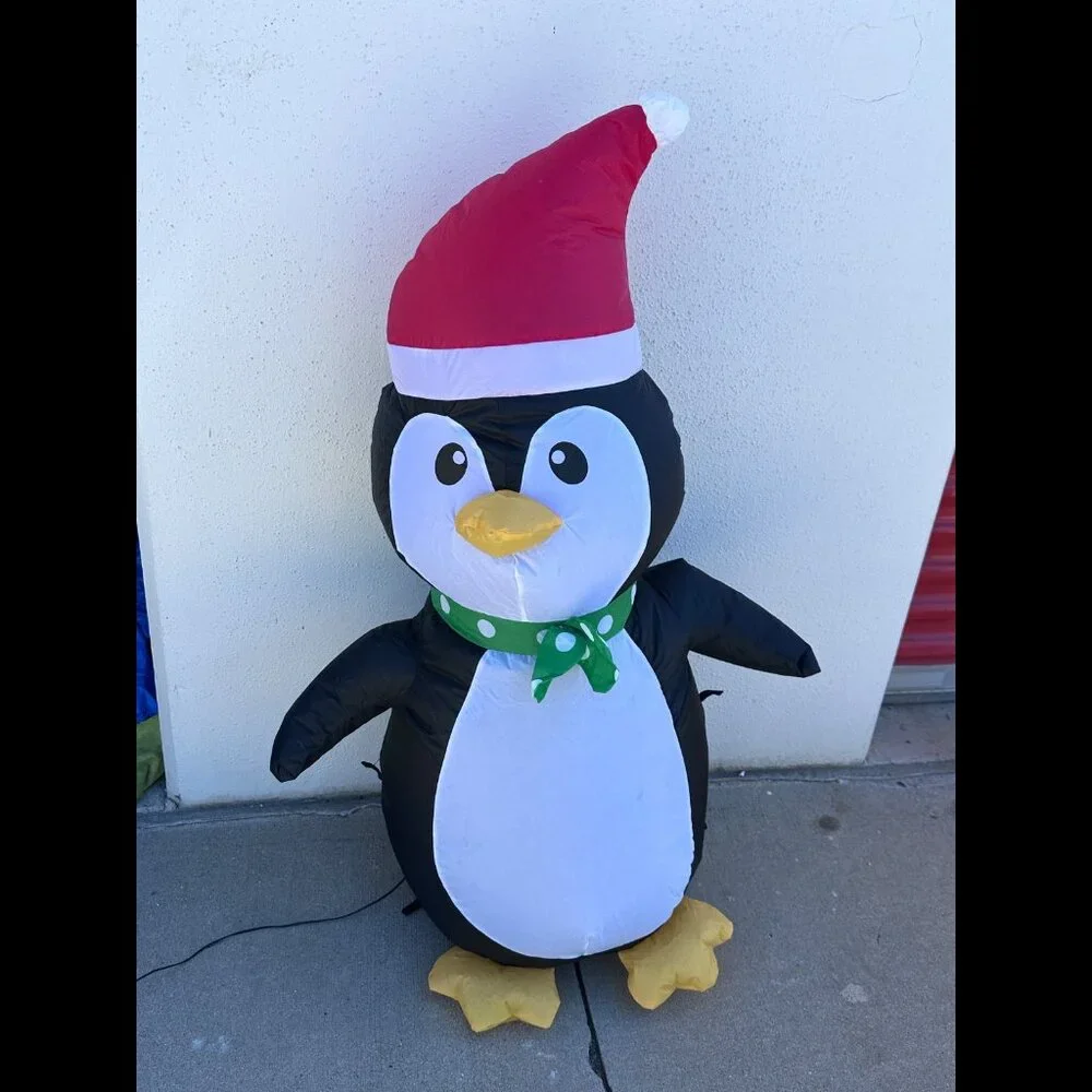 Gemmy Christmas 3.5 Ft Airblown LED Light Up Penguin with Santa Hat and Bow Tie